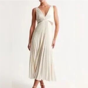 Abercrombie & Fitch Cream Pleated Midi Dress